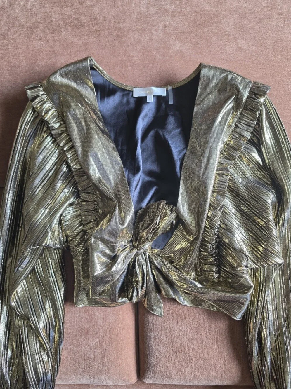 LoveShackFancy Missy Shine Crop Top & Nolita Skirt Set Metallic Gold Sz M